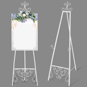 lot 19109 image: Otoolling 2 Pack White Easel Stand for Wedding Sign, 55ftft Adjustable Vintage Scroll Floor Display Stand with Chain Support for Welcome Poster, Photo, Art, Decorative Event Display