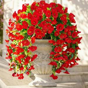 lot 20011 image: Ivydale 2 PCS Artificial Hanging Flowers Fake Plants Outdoor,Silk Morning Glory Faux Flowers with Eucalyptus Leaves,UV Resistant Realistic Hanging Petunias Plants for Home Garden Decor (Red)