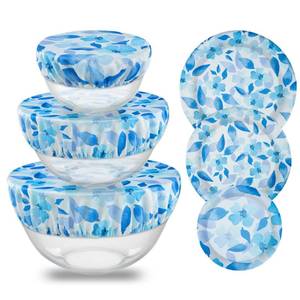 lot 20408 image: wegreeco Elastic Reusable Bowl Covers for Bread Proofing, Fabric Cloth Sourdough Bowl Covers for Proofing - Set of 3, Blue Flower