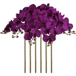 lot 20416 image: ICBOX 38 Inch Purple Flowers Faux Orchid 6 PCS Orchids Artificial Flowers Velvet Flowers Long Stem Artificial Flowers for Tall Vase for Home Wedding Decoration(Dark Purple)