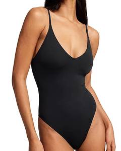 lot 20417 image: SUUKSESS Women Padded V Neck Double Lined Thong Bodysuits Sexy Adjustable Spaghetti Strap Cami Tank Tops (Black, S)