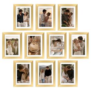 lot 20425 image: upsimples 5x7 Picture Frame Set of 10, Display Pictures 4x6 with Mat or 5x7 Without, Multi Photo Frames Collage for Wall or Tabletop Display, Gold