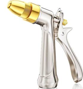 lot 20433 image: ESOW Garden Hose Nozzle, 100percent Heavy Duty Metal Spray Gun with Full Brass Nozzle, 4 Watering Patterns Watering Nozzle- High Pressure Rear Trigger Design for Watering Plants, Car Wash and Showering Dog