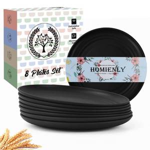 lot 20438 image: Homienly Black Small Plates  5.7in Unbreakable Melamine Appetizer and Dessert Plates, Chic Wheat Straw Salad Plates  For Sushi, Cocktails, Bread and Side Dishes -Set of 8, Black