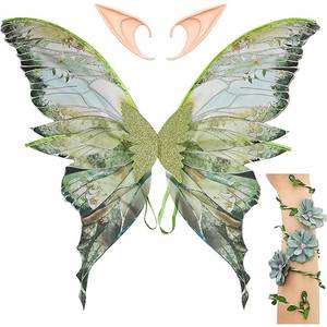 lot 20454 image: Fairy Wings for Adults, Fairy Costume for Party, Cosplay, 27inx29.5in, Green (Ears and Arm Wrap Not Included)