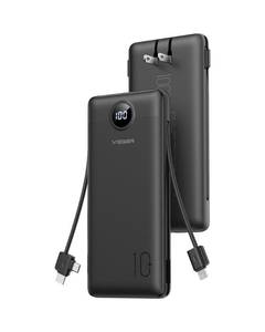 lot 20459 image: VEGER Portable Charger, 10000mAh Power Bank Built in Wall Plug and Cables