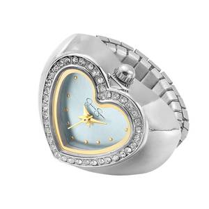 lot 20461 image: Jessica Simpson Womenfts Silver Adjustable Ring Watch � Crystal Heart Shaped Bezel, Quartz Analog Mini Dial, Stretch Band Fashion Jewelry Accessory (Gold)