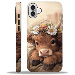 lot 20494 image: WANKBLC for iPhone 16 Matte Case for Girl Boy Full Body Design Soft Silicone Drop Shock Scratch Protection Crazy Pattern Cute Brown Highland Cow Sleeping