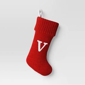 lot 2030 image: Knit Monogram Christmas Stocking Red V - Wondershop Festive, 20 Holiday Decor
