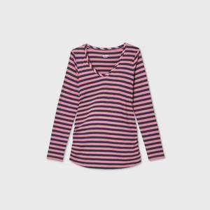 lot 2059 image: Long Sleeve Scoop Neck Side Shirred Maternity T-Shirt - Isabel Maternity by Ingrid & Isabel Mauve Striped XS