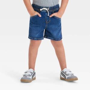 lot 2061 image: Toddler Boys Pull-On Denim Shorts - Cat & Jack Dark Wash 18M Cotton Blend, Drawstring Waist, Low-Rise, Above Knee Length 18M
