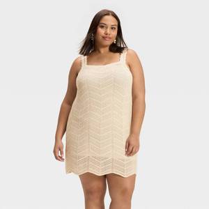 lot 8025 image: Womens Crochet Mini Shift Dress - A New Day Cream 1X