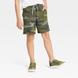 lot 8486 image: Boys Pull-On At The Knee Knit Shorts - Cat & Jack Green XS Camouflage Pattern, French Terry, Drawstring Waist