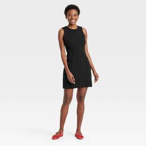 lot 20140 image: Womens Mini Sheath Dress - A New Day Black Size 4 Sleeveless Crew Neck, Keyhole Back, Lightweight Crepe