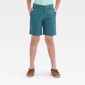 lot 20157 image: Boys Flat Front At the Knee Chino Shorts - Cat & Jack Green 10 Slim Cotton, Adjustable Waistband