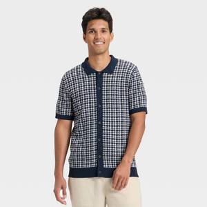 lot 20158 image: Mens Short Sleeve Full Button Sweater - Goodfellow & Co NavyCream S
