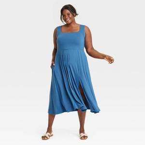 lot 20159 image: Womens Knit Ballet Midi Shift Dress - A New Day Dark Blue 4X Rayon-Spandex Blend, Sleeveless, Squareneck, Side Pocket