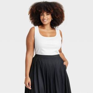 lot 20183 image: Womens Ribbed Tank Top - A New Day White XXL Cotton Modal Blend, Squareneck, Pullover, Midweight Fabric