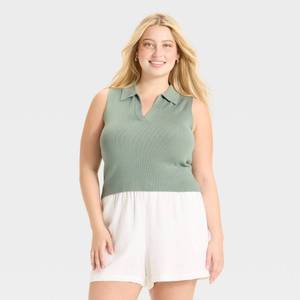 lot 20185 image: Womens Polo Collar Pullover Sweater Tank - A New Day Teal 2X