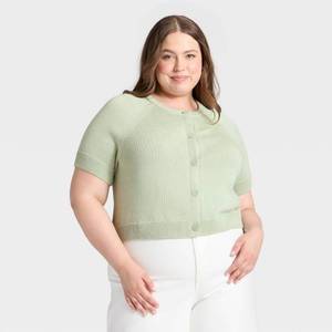 lot 20207 image: Womens Short Sleeve Cotton Cardigan Sweater - Universal Thread Green 3X