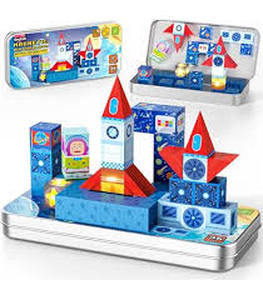 lot 2349 image: Magnetic Tile Building Set Space Theme Rocket Shapes