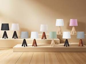 lot 13664 image: Tripod Table Lamps Set of 2, Small Bedside Lamps, Modern Nightstand Lamp with Dark Pearwood Base and Beige Shade, Boho Desk Light for Bedroom, Kids Room, Living Room, Office, Study, LE51TLP205