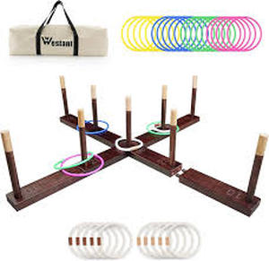 lot 13680 image: Westant Ring Toss Game Outdoor - 33in Extra Large Outdoor Games for Adults and Family, Beechwood Giant Backyard Games, Ring Toss Game for Adults and Kids with 30 Rings and Carrying Bag