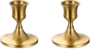 lot 14348 image: Romadedi Gold Taper Candle Holders, Set of 2, Christmas, Wedding Decorfor Standard Candlestick, Festive Table Centerpiece, Vintage Home Decor for Fireplace
