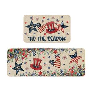 lot 11940 image: Moutina Patriotic Kitchen Rugs Set of 2 - 17x29 and 17x47  Retail $25.99