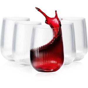 lot 1653 image: Lueumxc 36 Pack 15Oz Plastic Wine Glasses, Origami Ribbed Disposable Wine Glasses Unbreakable Clear Plastic Cocktail Glasses Recyclable Shatterproof Reusable Wine Cups