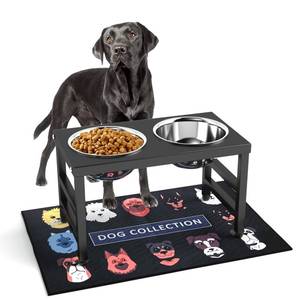 lot 1658 image: Metal Raised Dog Bowl, 10 Elevate Dog Feeder Stand, 2 Bowls & Non-Slip Mat