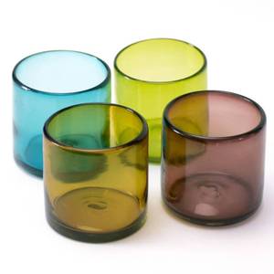 lot 1660 image: Hand-Blown Cocktail Glasses From Mexico �� Set of 4 Lowball Rocks Glasses  Authentic Handcrafted 12 oz Old Fashioned Cocktail Glasses  Mexican Kitchen & Barware Gift Set  Shades of Summer