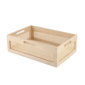 lot 1662 image: YRMT Wooden Baskets Shallow Wood Storage Basket Crate with Handles Decorative Storage Bins Organizer Rustic Farmhouse Countertop Basket for Shelves,Pantry,Kitchen