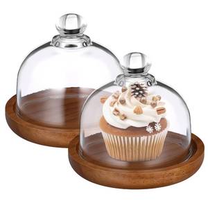 lot 1664 image: Cabilock 2-Pack Wooden Cake Stand with Glass Dome, Mini Dessert Display Tray for Cupcakes, Cookies, Pastries  Elegant Serving Platter for Wedding, Birthday Party, Restaurant, and Home Kitchen Use