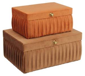 lot 1679 image: HofferRuffer Velvet Decorative Boxes, Jewelry Boxes Storage Accessory Organizer Boxes with Elegant Handle Decor, Classic Velvet Set of 2 Pieces (Brown)