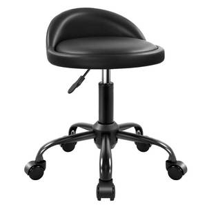 lot 1680 image: KKTONER Rolling Stool with BackRest Height Adjustable Round Chair with Wheels Swivel Drafting Work PU Leather stools Small (Black)