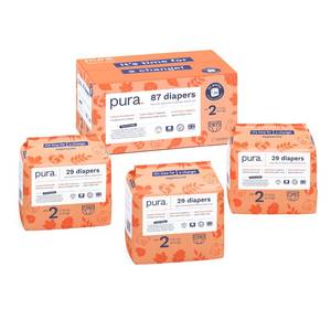 lot 1681 image: Pura Hypoallergenic Diapers, Size 2 (7-13 lbs) Totally Chlorine Free, Wetness Indicator, Suitable for Sensitive Skin, Soft Organic Cotton, Overnight, 3 Packs of 29 (87 Baby Diapers)