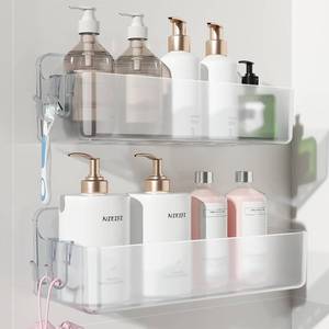 lot 1683 image: Nieifi Adhesive Shower Shelves, Clear, 2 Pieces