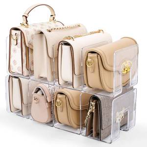 lot 1688 image: AMZABBY 2 Pack Acrylic Purse Organizer for Closet, 8-Slot Bag & Purse Organizer, No Assembly, Clear Handbag Storage Shelf .for Shelf Divider Handbags, Clothes, Sweater