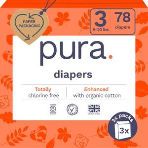 lot 1689 image: Size 3 Eco-Friendly Diapers (9-20 lbs) Totally Chlorine Free (TCF),Hypoallergenic, Soft Organic Cotton, Sustainable, up to 12 Hours Leak Protection, Allergy UK,26 Count (Pack of 3) (78 Baby Diapers)