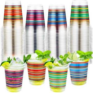 lot 1694 image: SiliFine 100 Pcs Fiesta Cups 14 oz Mexican Plastic Cups Bulk PET Disposable Cinco De Mayo Fiesta Party Supplies Serape Clear Drinking Drinkware for Mexican Party Favors Decorations(Striped)
