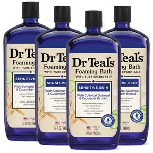 lot 1698 image: Dr Teals Foaming Bath with Pure Epsom Salt, Sensitive Skin with Colloidal Oatmeal & Cucumber, 34 fl oz (Pack of 4)