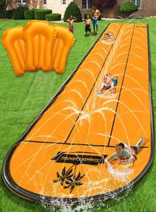 lot 1699 image: Spring Water Slip and Water Slide for Kids Backyard, 22ft3 Racing Lanes Slip Water Slides with Sprinkler for Age 5-8 8-12, Summer Outdoor Water Toy with 3 Inflatable Bodyboards