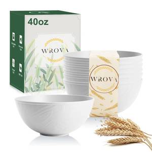 lot 1701 image: Wrova Wheat Straw Bowls for Cereal 40 oz, White Plastic Bowls Set Reusable