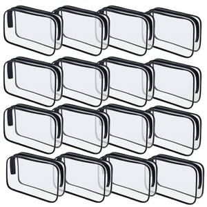 lot 1703 image: 16 Pieces Clear Makeup Bags Bulk, TSA Approved Toiletry Bag for Travel, PVC Waterproof Travel Pouches Clear Pouch with Zipper for Men and Women Carry-on Travel Essentials Cosmetic Bags (Black-M)