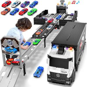 lot 1707 image: Carrier Truck Race Track Kids Toys, Toy Truck Transport & 8 Race Cars