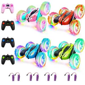 lot 1708 image: lumiparty 4Pack Remote Control Car Toys for Kids, 2.4GHz RC Stunt Cars with Wheel Lights, Drift High Speed 4WD Off Road Double Sided 360° Rotating Cars, for Boys Girls.
