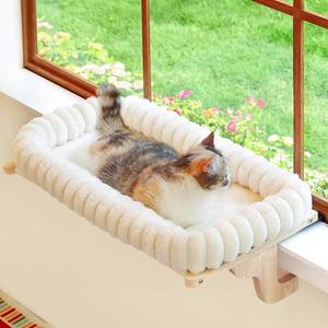 lot 1712 image: Zakkart SnugCloud Cat Window Perch with 4-Sided Bolster - Orthopedic Cat Hammock for Window Sill - Solid Hardwood & Metal Frame - Window Seat for Pets (Natural Color Wood wWhite Bed, Medium)