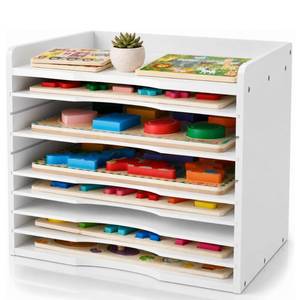 lot 1714 image: Ripeng White Bamboo Puzzle Holder Rack with Top Tray, 7-Tier Adjustable Storage Organizer for Jigsaw Sets, Flat & Thick Jigsaw Storage Organizer, Wooden Desktop Shelf Craft Gift for Puzzle Lovers