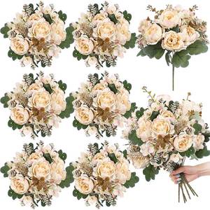 lot 1720 image: SEKNHOP 6 Bundles Champagne Peonies Artificial Flowers for DIY